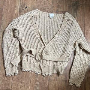 Skylar + Madison Beige Wrap Knit Cardigan with Ring Belt